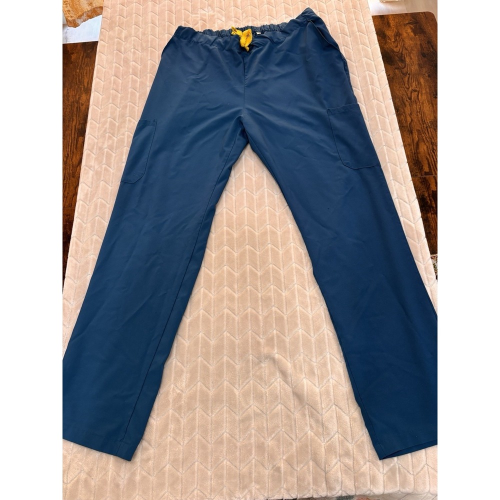 Caribbean Blue Scrub Pants Straight Leg Size XL Elastic Waist Pockets Breathable